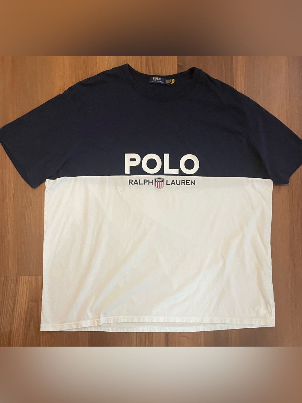 Ralph Lauren Navy and White Colorblock POLO Crew Tee